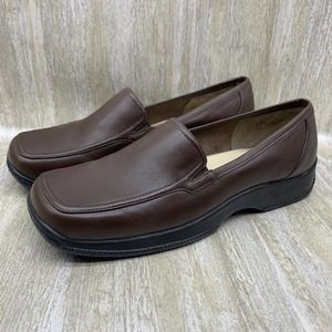 Anne Klein 2 Brown Y2K Leather Square Toe Slip On Comfort Shoes Clogs Womens 8.5